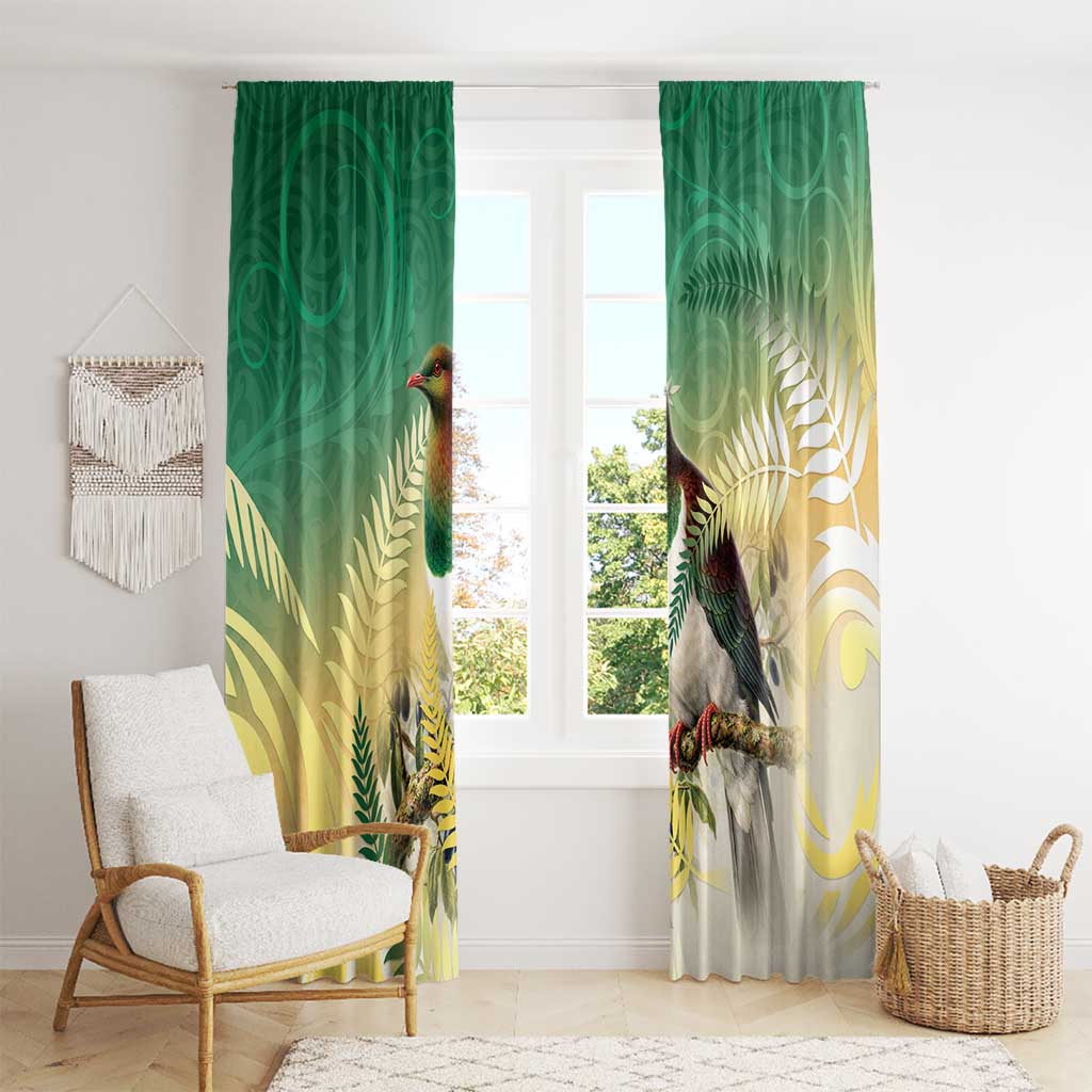 New Zealand Pigeon Kereru Window Curtain Maori Fern Art Green Gradient - Aussie Hoodie