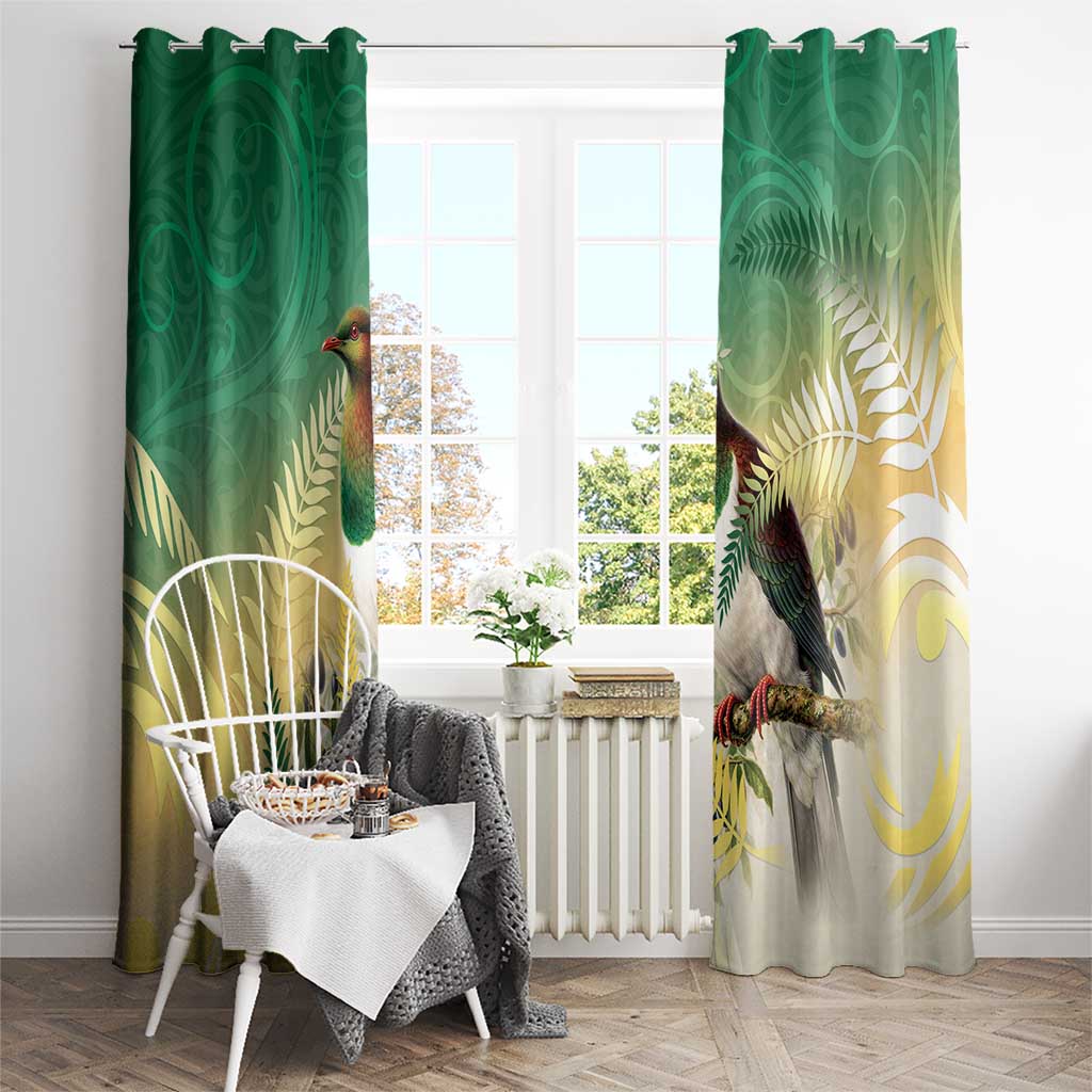 New Zealand Pigeon Kereru Window Curtain Maori Fern Art Green Gradient - Aussie Hoodie