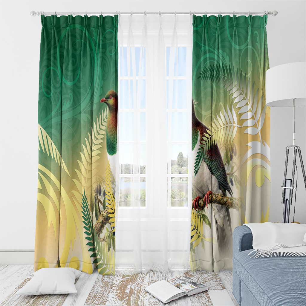 New Zealand Pigeon Kereru Window Curtain Maori Fern Art Green Gradient - Aussie Hoodie