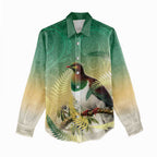 New Zealand Pigeon Kereru Women Casual Shirt Maori Fern Art Green Gradient - Aussie Hoodie