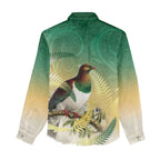 New Zealand Pigeon Kereru Women Casual Shirt Maori Fern Art Green Gradient - Aussie Hoodie