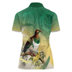 New Zealand Pigeon Kereru Women Polo Shirt Maori Fern Art Green Gradient - Aussie Hoodie