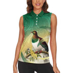 New Zealand Pigeon Kereru Women Sleeveless Polo Shirt Maori Fern Art Green Gradient - Aussie Hoodie