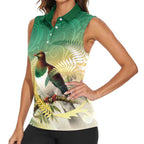 New Zealand Pigeon Kereru Women Sleeveless Polo Shirt Maori Fern Art Green Gradient - Aussie Hoodie