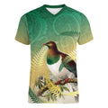 New Zealand Pigeon Kereru Women V-Neck T-Shirt Maori Fern Art Green Gradient - Aussie Hoodie