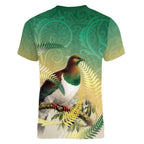 New Zealand Pigeon Kereru Women V-Neck T-Shirt Maori Fern Art Green Gradient - Aussie Hoodie