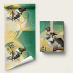 New Zealand Pigeon Kereru Wrapping Paper Maori Fern Art Green Gradient
