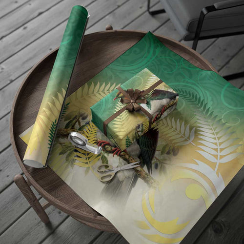 New Zealand Pigeon Kereru Wrapping Paper Maori Fern Art Green Gradient