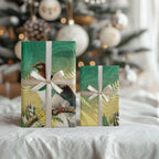 New Zealand Pigeon Kereru Wrapping Paper Maori Fern Art Green Gradient