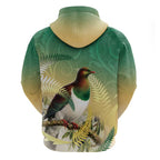 New Zealand Pigeon Kereru Zip Hoodie Maori Fern Art Green Gradient - Aussie Hoodie
