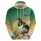 New Zealand Pigeon Kereru Zip Hoodie Maori Fern Art Green Gradient - Aussie Hoodie