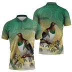 New Zealand Pigeon Kereru Zipper Polo Shirt Maori Fern Art Green Gradient - Aussie Hoodie