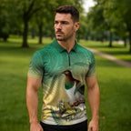 New Zealand Pigeon Kereru Zipper Polo Shirt Maori Fern Art Green Gradient - Aussie Hoodie