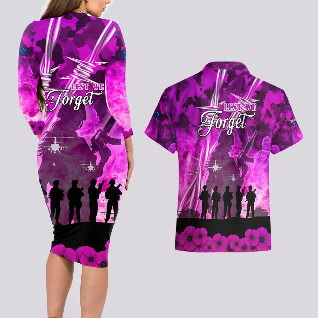 Australia ANZAC Day Couples Matching Long Sleeve Bodycon Dress and Hawaiian Shirt The Unsung Heroes Sisters of War
