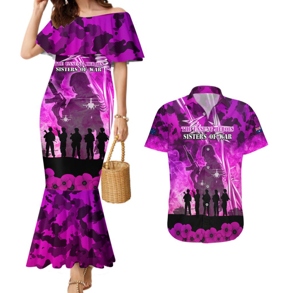 Australia ANZAC Day Couples Matching Mermaid Dress and Hawaiian Shirt The Unsung Heroes Sisters of War