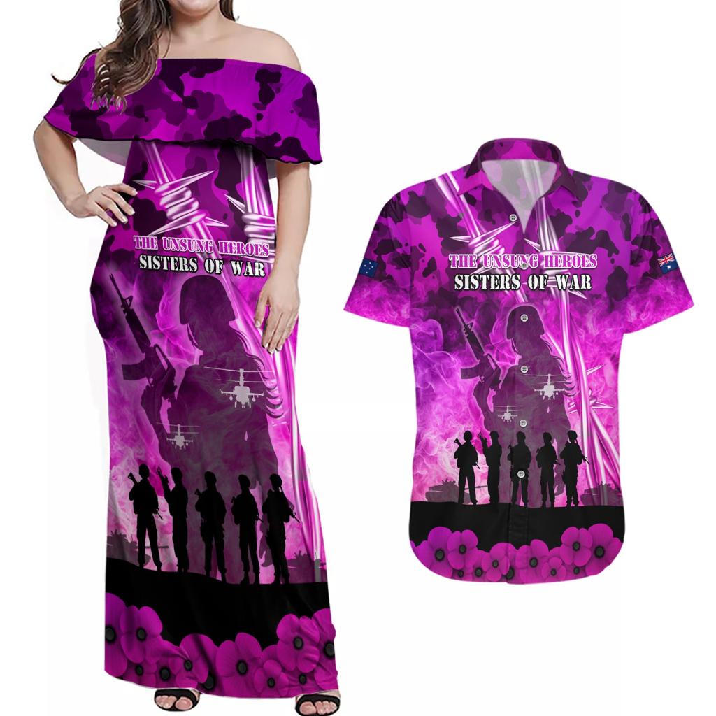 Australia ANZAC Day Couples Matching Off Shoulder Maxi Dress and Hawaiian Shirt The Unsung Heroes Sisters of War