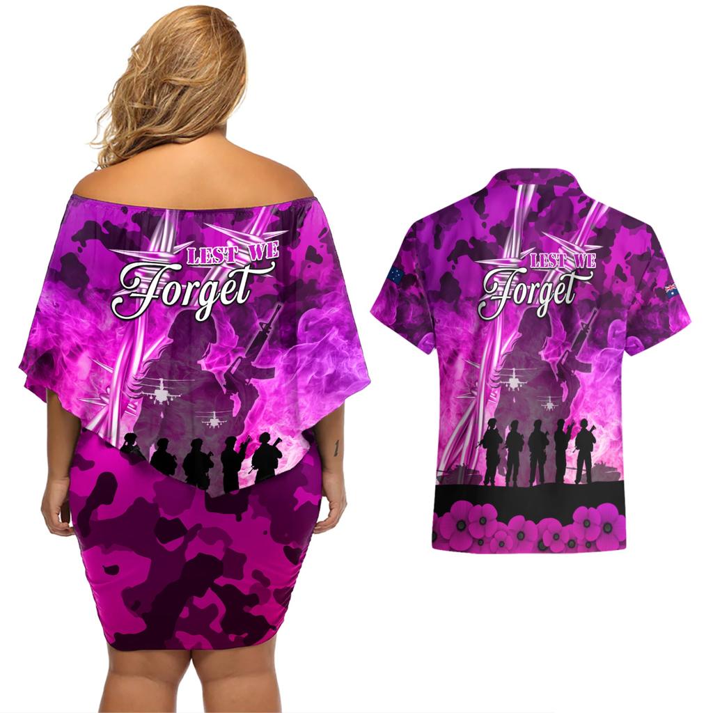 Australia ANZAC Day Couples Matching Off Shoulder Short Dress and Hawaiian Shirt The Unsung Heroes Sisters of War
