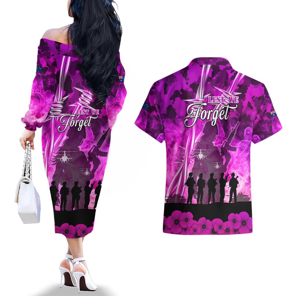 Australia ANZAC Day Couples Matching Off The Shoulder Long Sleeve Dress and Hawaiian Shirt The Unsung Heroes Sisters of War