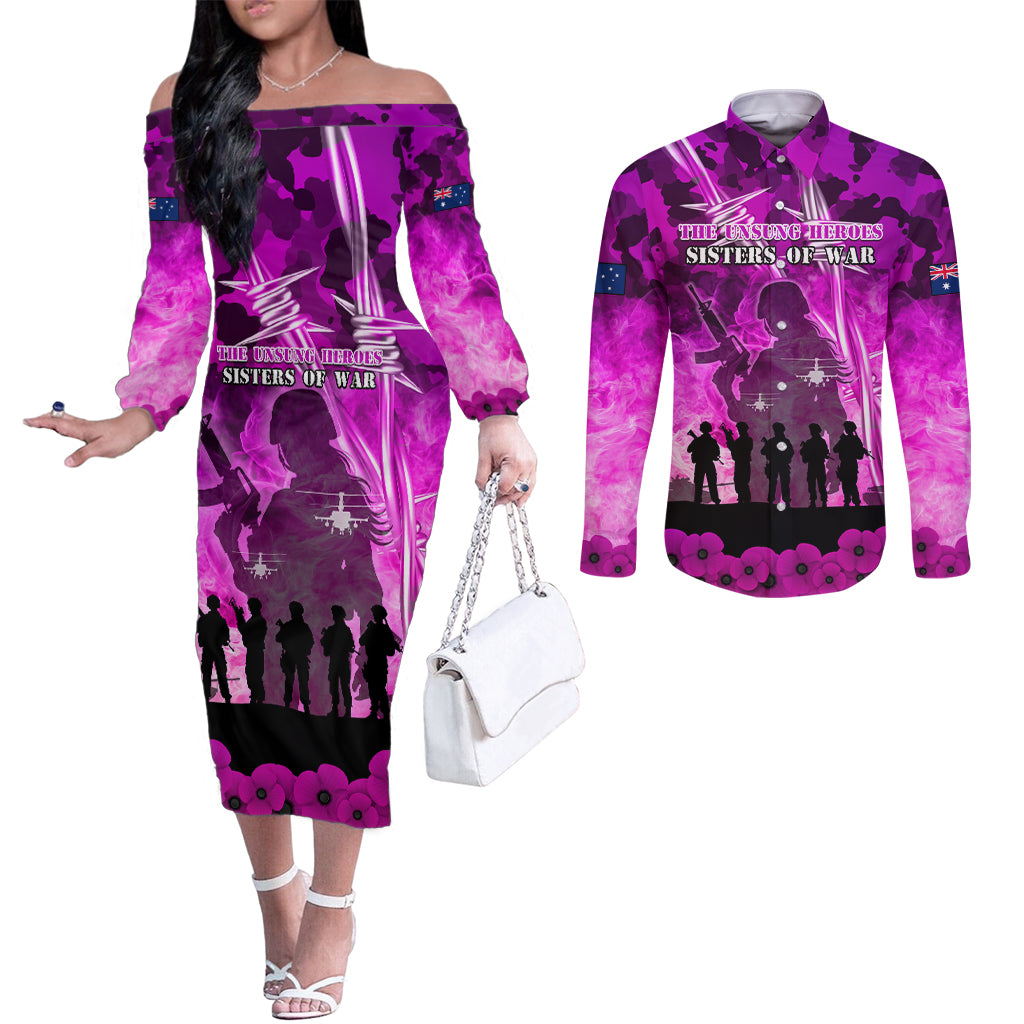 Australia ANZAC Day Couples Matching Off The Shoulder Long Sleeve Dress and Long Sleeve Button Shirt The Unsung Heroes Sisters of War