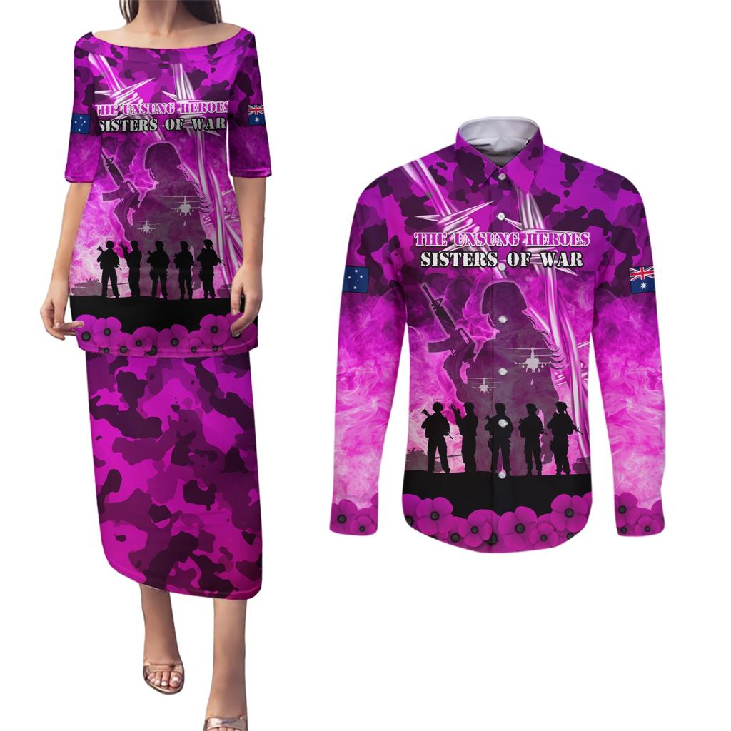 Australia ANZAC Day Couples Matching Puletasi and Long Sleeve Button Shirt The Unsung Heroes Sisters of War