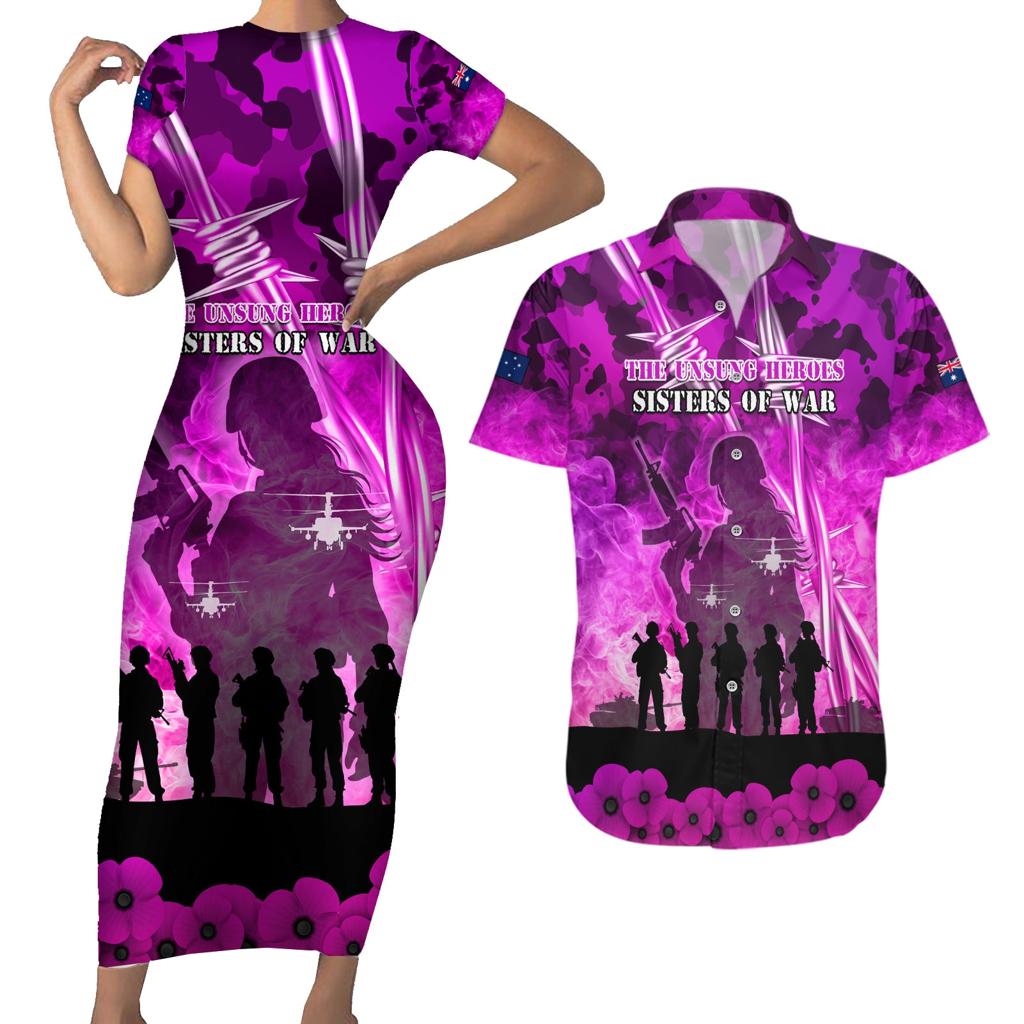 Australia ANZAC Day Couples Matching Short Sleeve Bodycon Dress and Hawaiian Shirt The Unsung Heroes Sisters of War