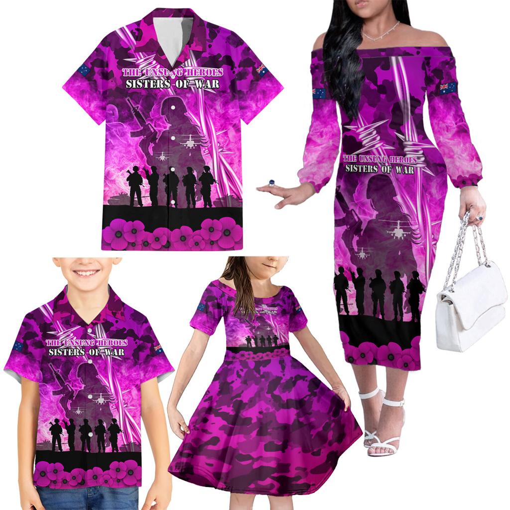 Australia ANZAC Day Family Matching Off The Shoulder Long Sleeve Dress and Hawaiian Shirt The Unsung Heroes Sisters of War