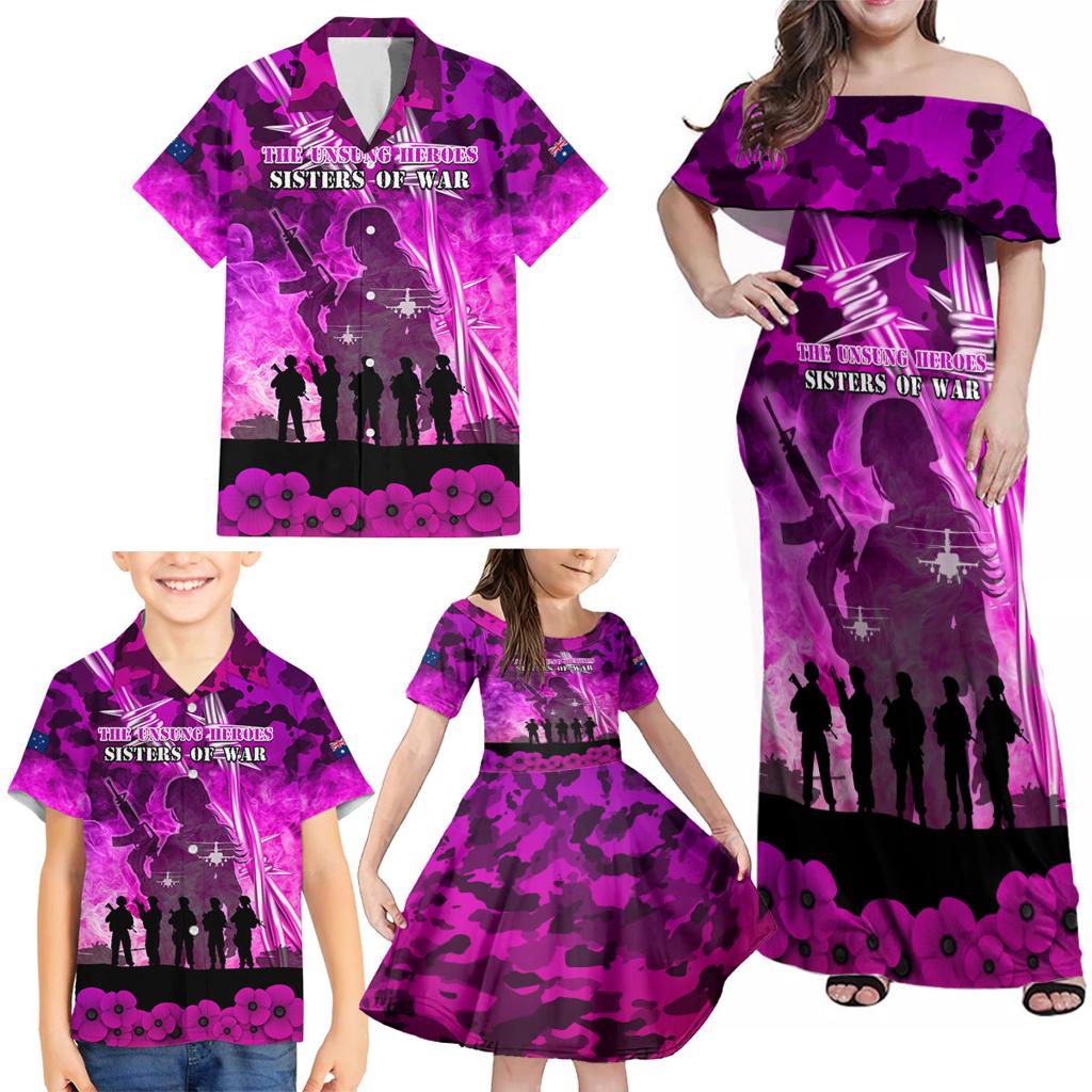 Australia ANZAC Day Family Matching Off Shoulder Maxi Dress and Hawaiian Shirt The Unsung Heroes Sisters of War