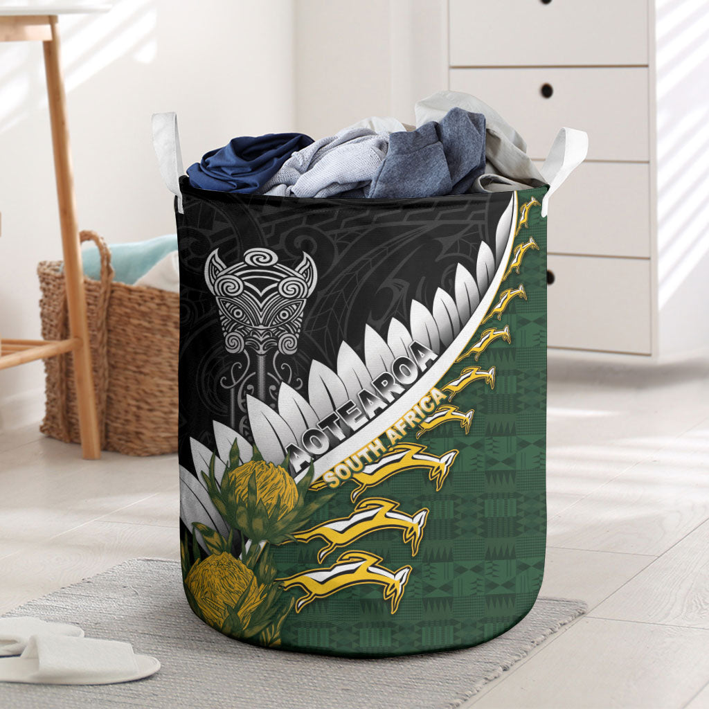 Rugby New Zealand And South Africa Laundry Basket Silver Fern With Springboks