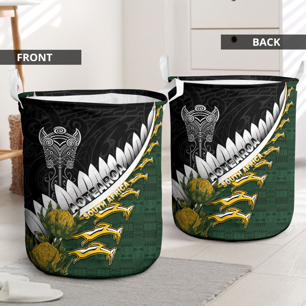 Rugby New Zealand And South Africa Laundry Basket Silver Fern With Springboks