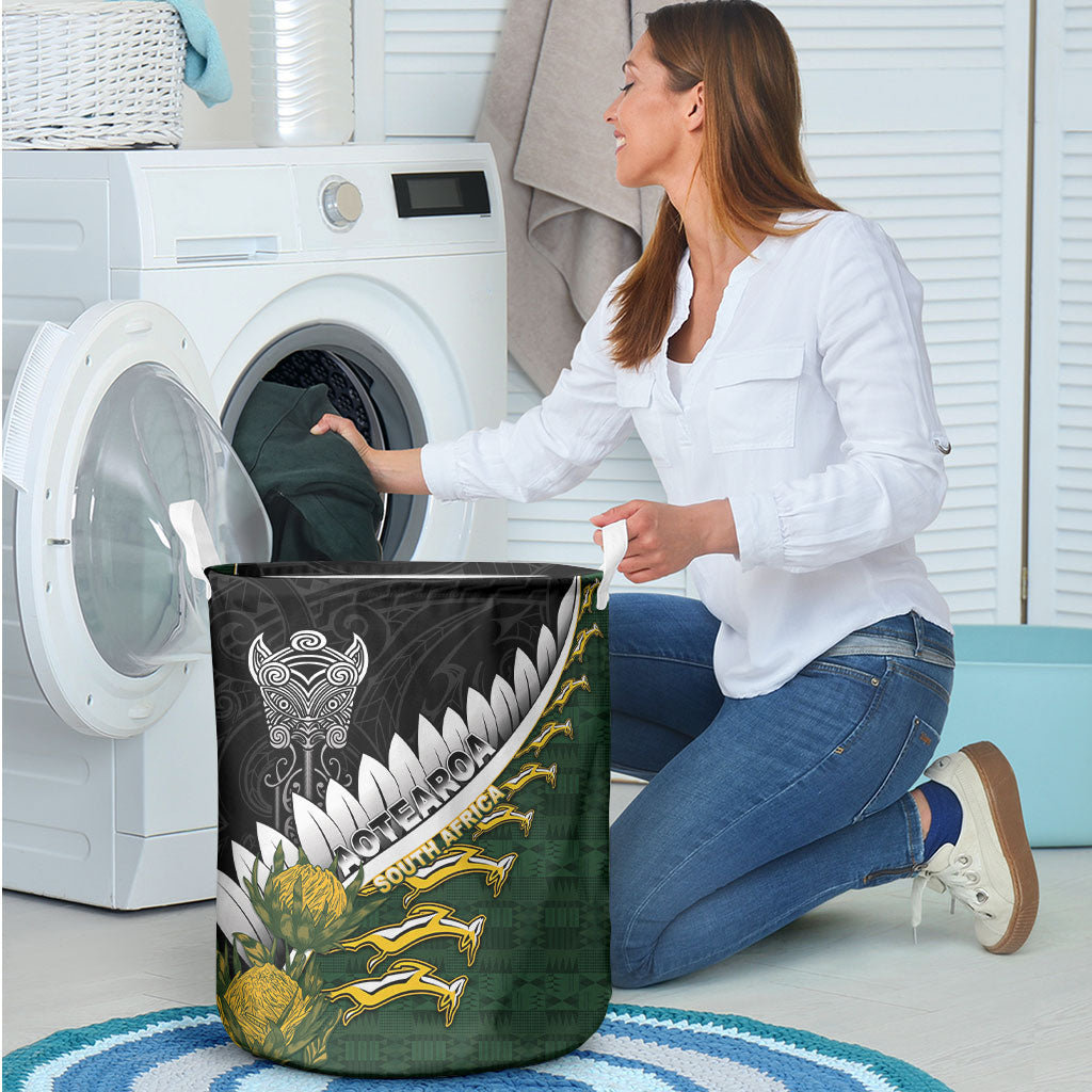 Rugby New Zealand And South Africa Laundry Basket Silver Fern With Springboks