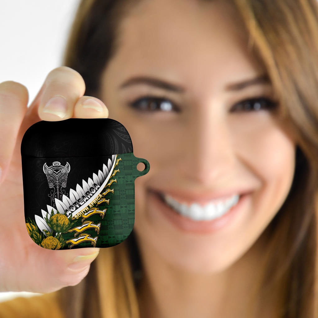 Rugby New Zealand And South Africa AirPods Case Silver Fern With Springboks