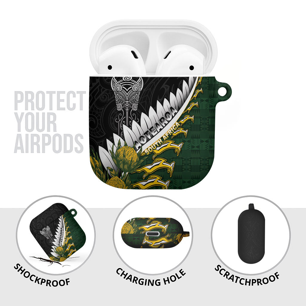 Rugby New Zealand And South Africa AirPods Case Silver Fern With Springboks