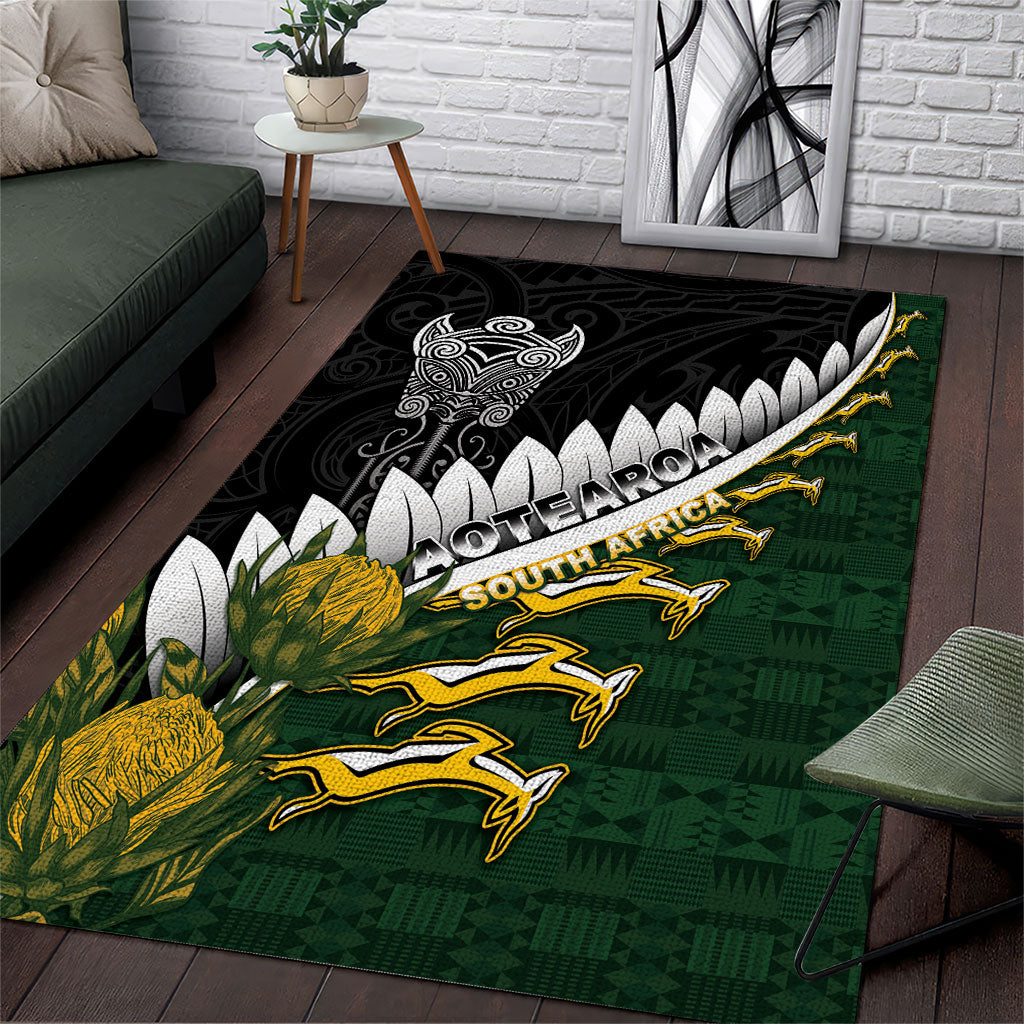 Rugby New Zealand And South Africa Area Rug Silver Fern With Springboks