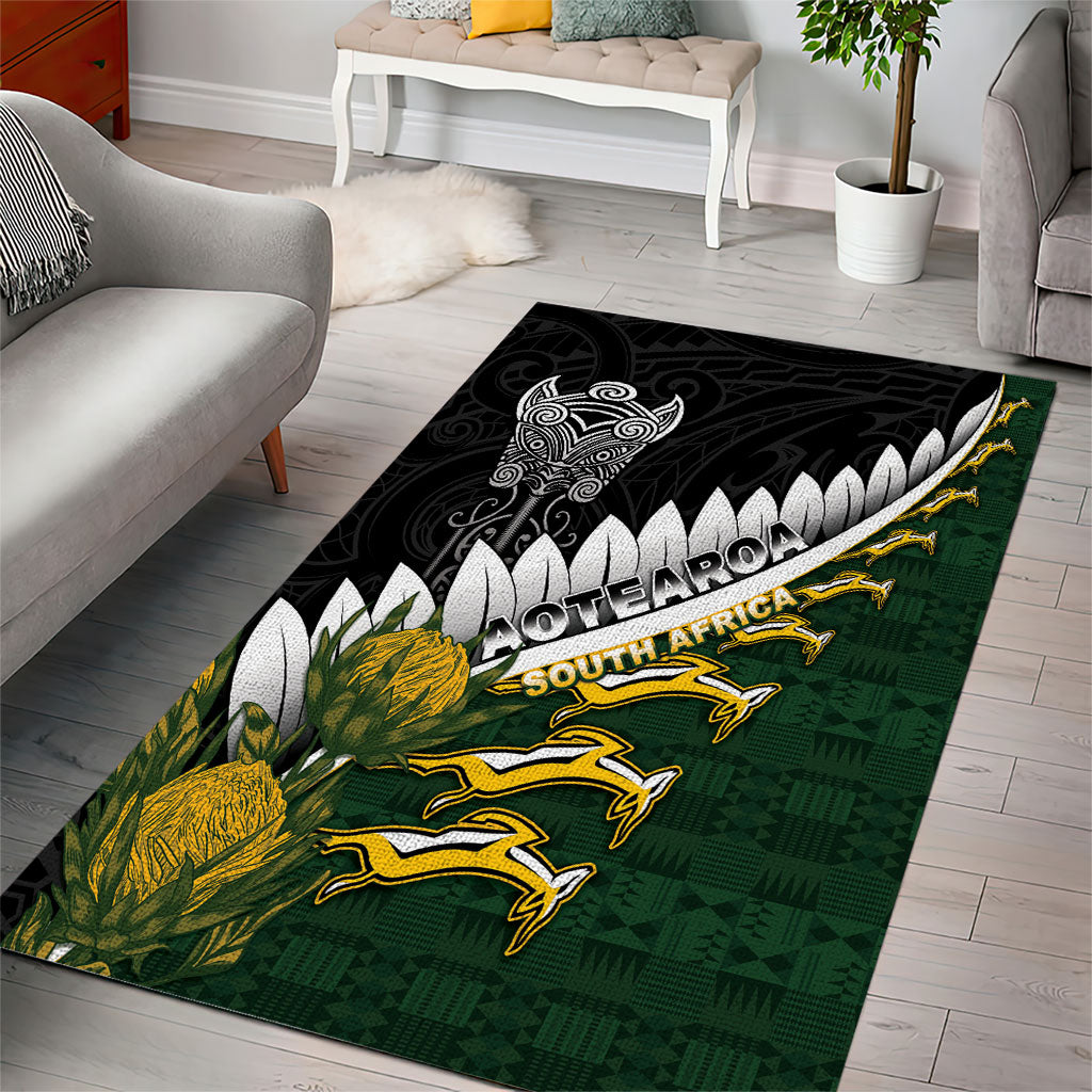 Rugby New Zealand And South Africa Area Rug Silver Fern With Springboks