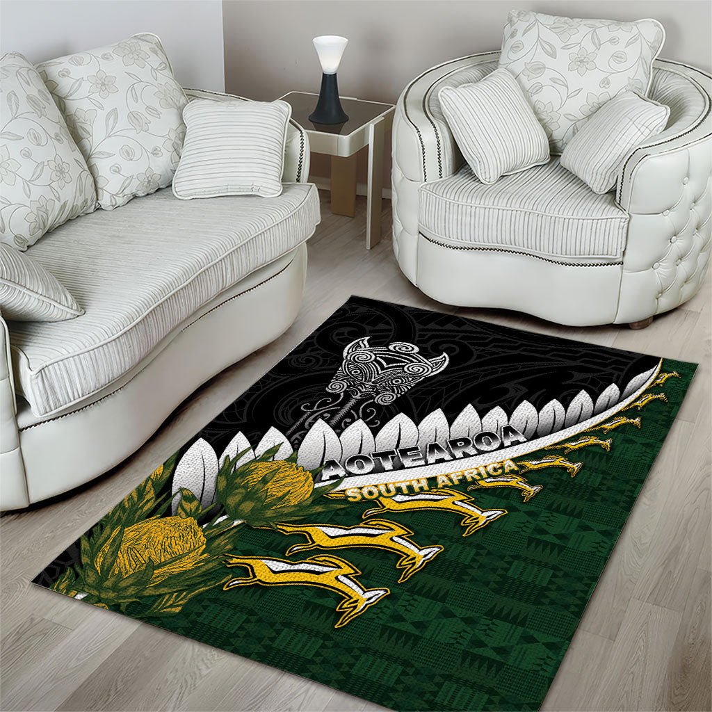 Rugby New Zealand And South Africa Area Rug Silver Fern With Springboks