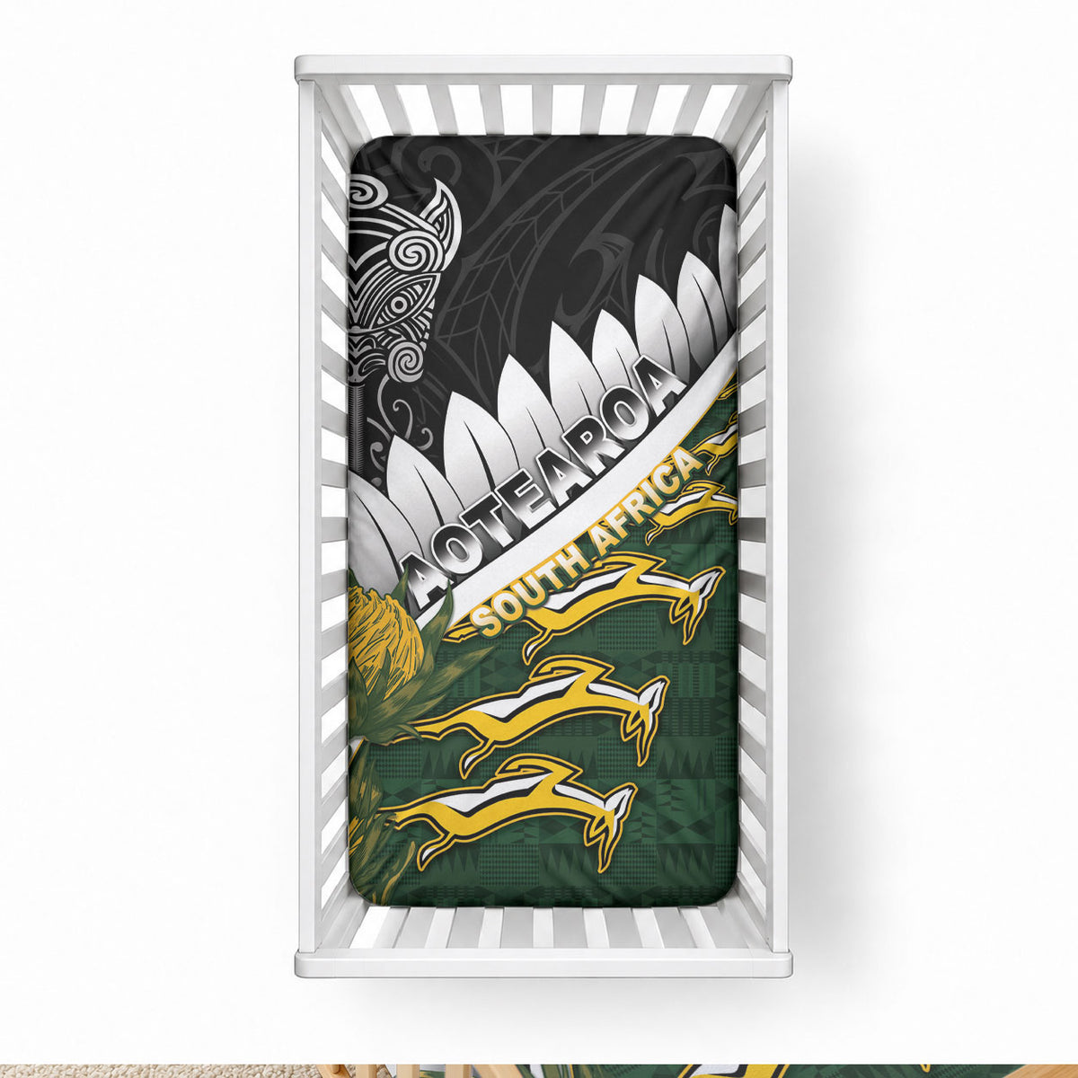 Rugby New Zealand And South Africa Baby Bed Cover Silver Fern With Springboks