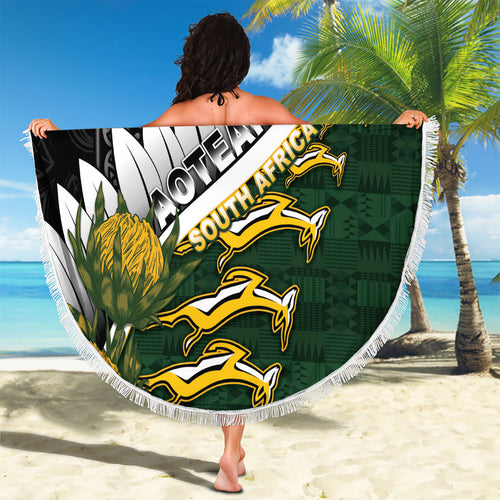 Rugby New Zealand And South Africa Beach Blanket Silver Fern With Springboks