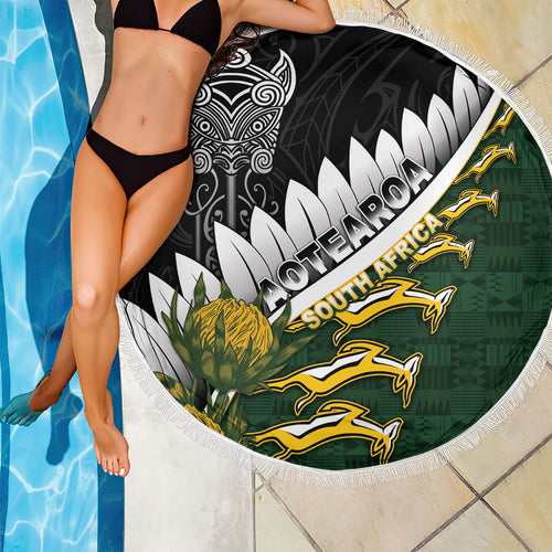 Rugby New Zealand And South Africa Beach Blanket Silver Fern With Springboks