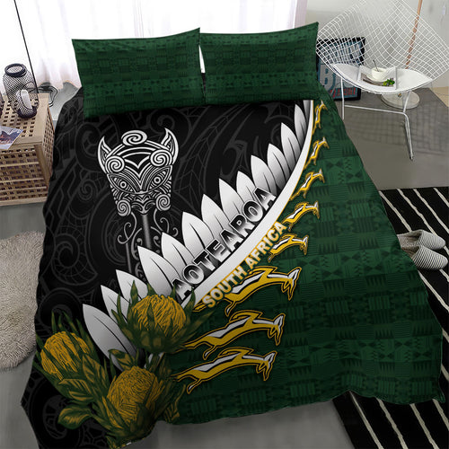 Rugby New Zealand And South Africa Bedding Set Silver Fern With Springboks