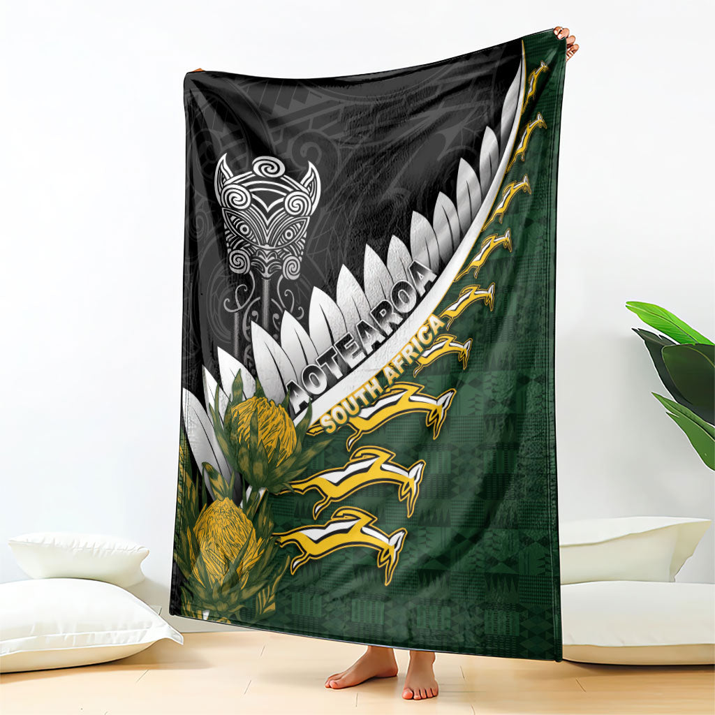 Rugby New Zealand And South Africa Blanket Silver Fern With Springboks