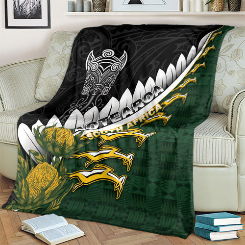 Rugby New Zealand And South Africa Blanket Silver Fern With Springboks