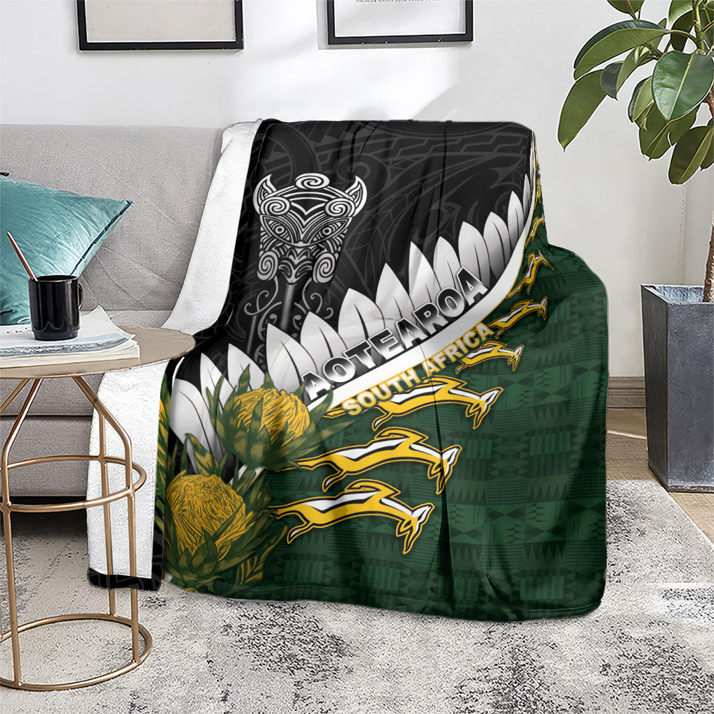 Rugby New Zealand And South Africa Blanket Silver Fern With Springboks