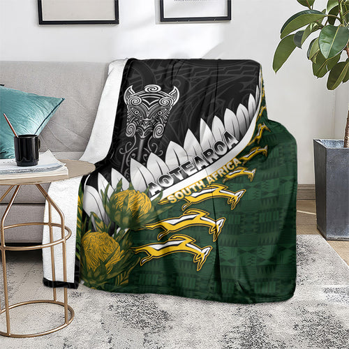 Rugby New Zealand And South Africa Blanket Silver Fern With Springboks