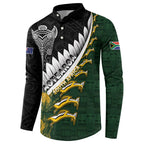 Custom Rugby New Zealand And South Africa Button Sweatshirt Silver Fern With Springboks