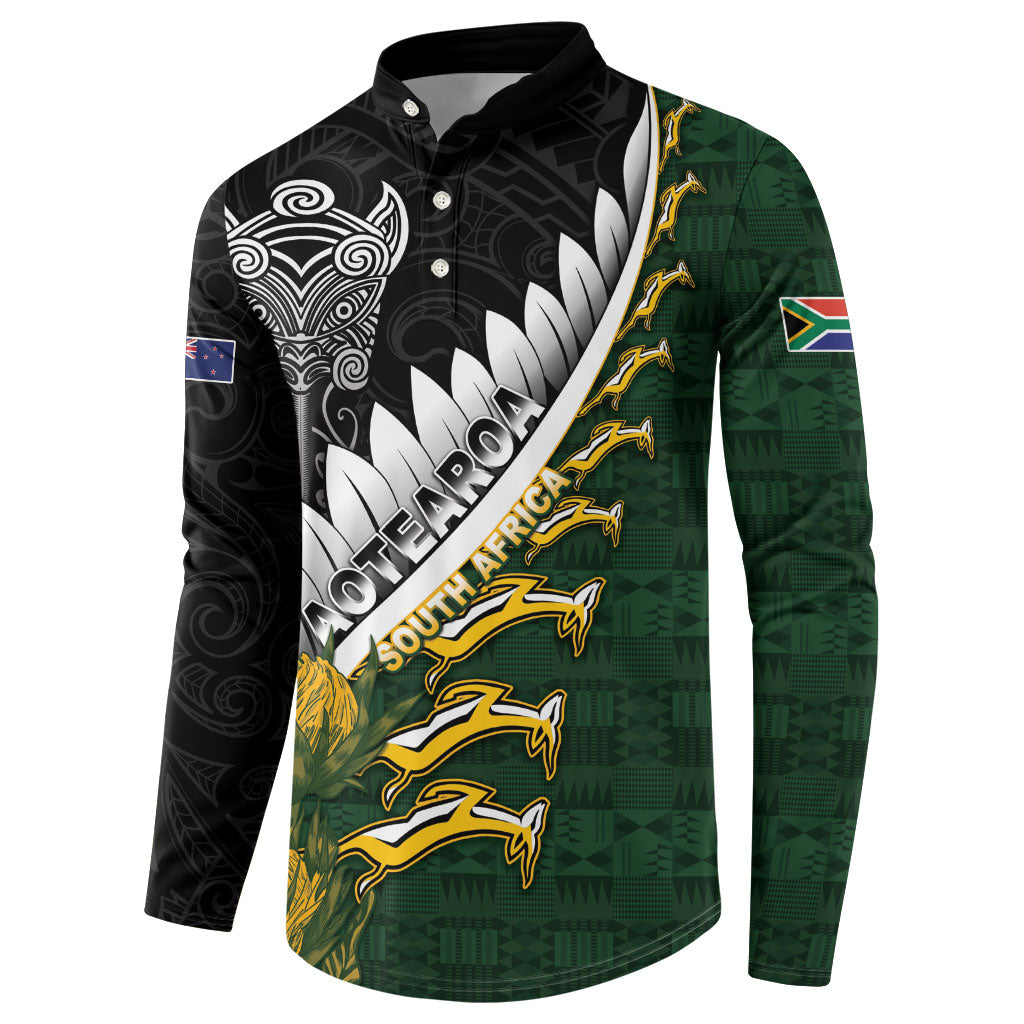 Custom Rugby New Zealand And South Africa Button Sweatshirt Silver Fern With Springboks