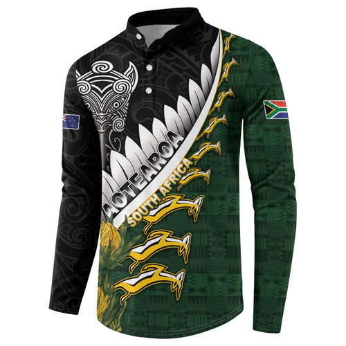 Custom Rugby New Zealand And South Africa Button Sweatshirt Silver Fern With Springboks