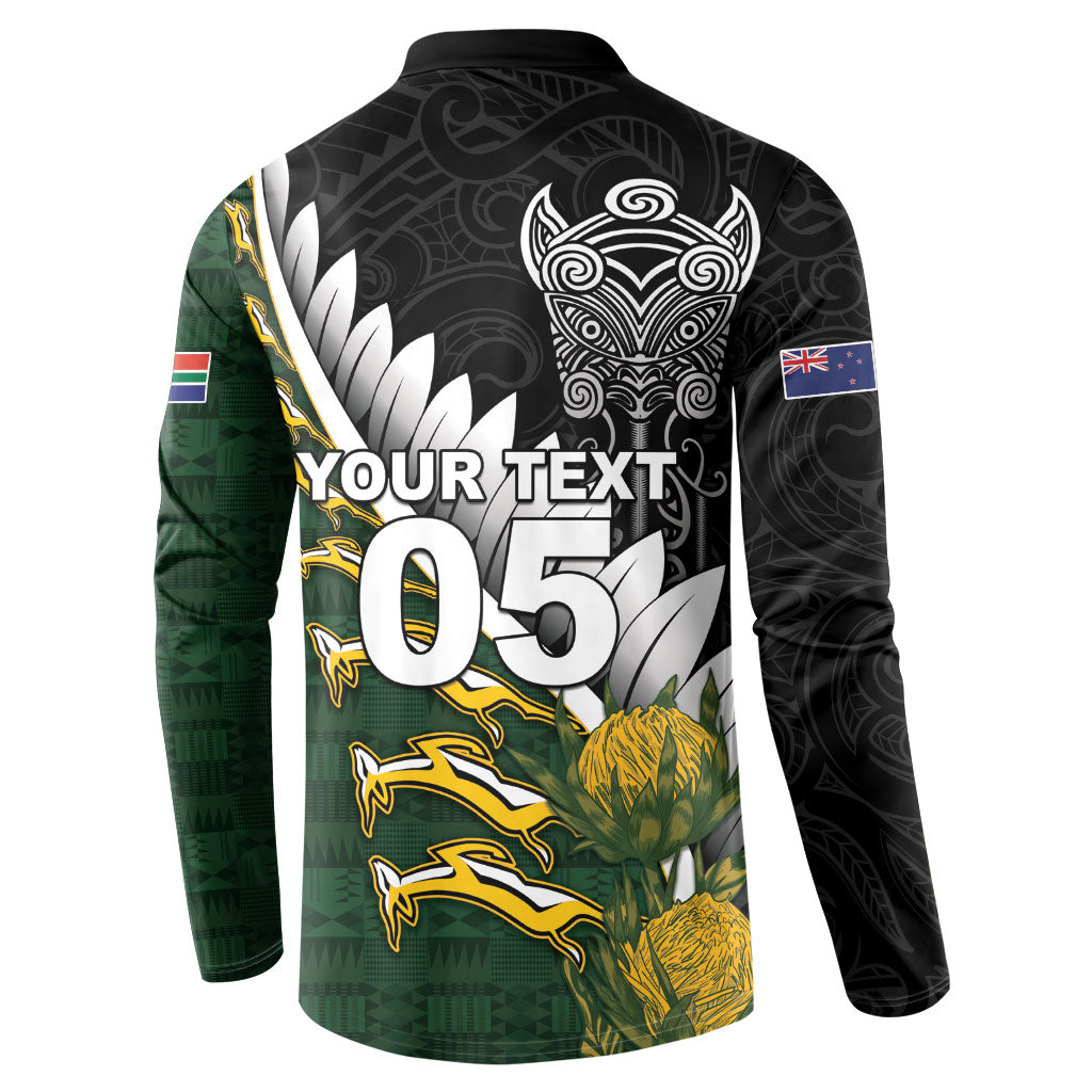 Custom Rugby New Zealand And South Africa Button Sweatshirt Silver Fern With Springboks