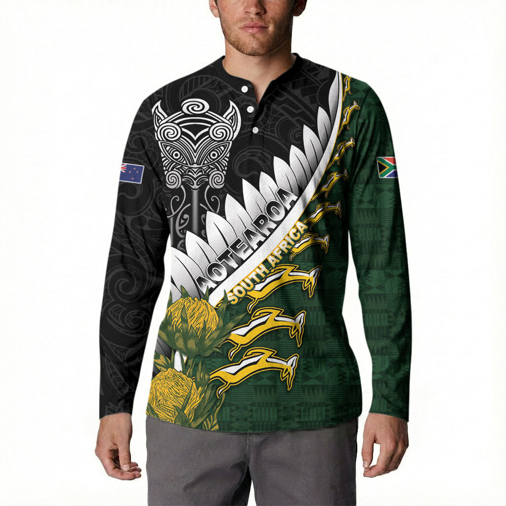 Custom Rugby New Zealand And South Africa Button Sweatshirt Silver Fern With Springboks
