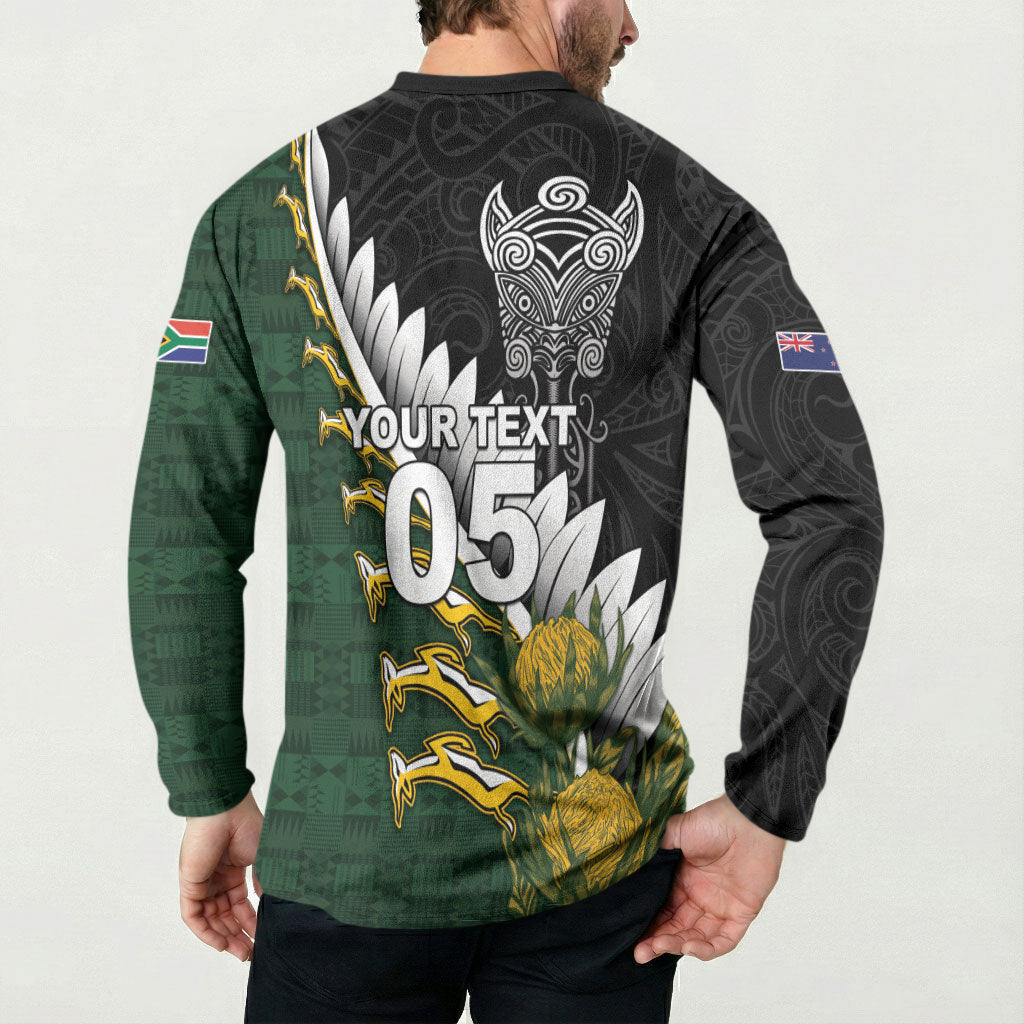 Custom Rugby New Zealand And South Africa Button Sweatshirt Silver Fern With Springboks