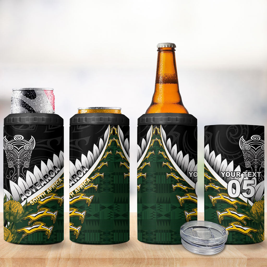 Custom Rugby New Zealand And South Africa 4 in 1 Can Cooler Tumbler Silver Fern With Springboks